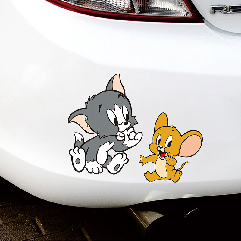 汽车车身保险杠划痕遮挡贴纸卡通图案猫和老鼠可爱电动车防水车贴