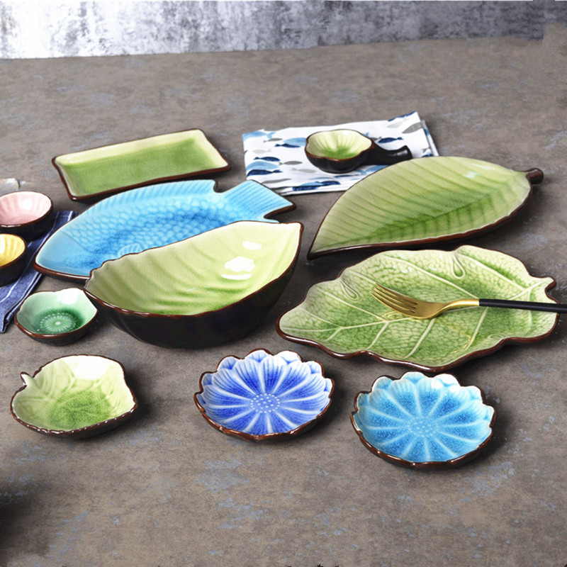 个性陶瓷味碟家用油碟酱醋碟子寿司盘欧式冰裂蓝色菜盘绿色水果盘