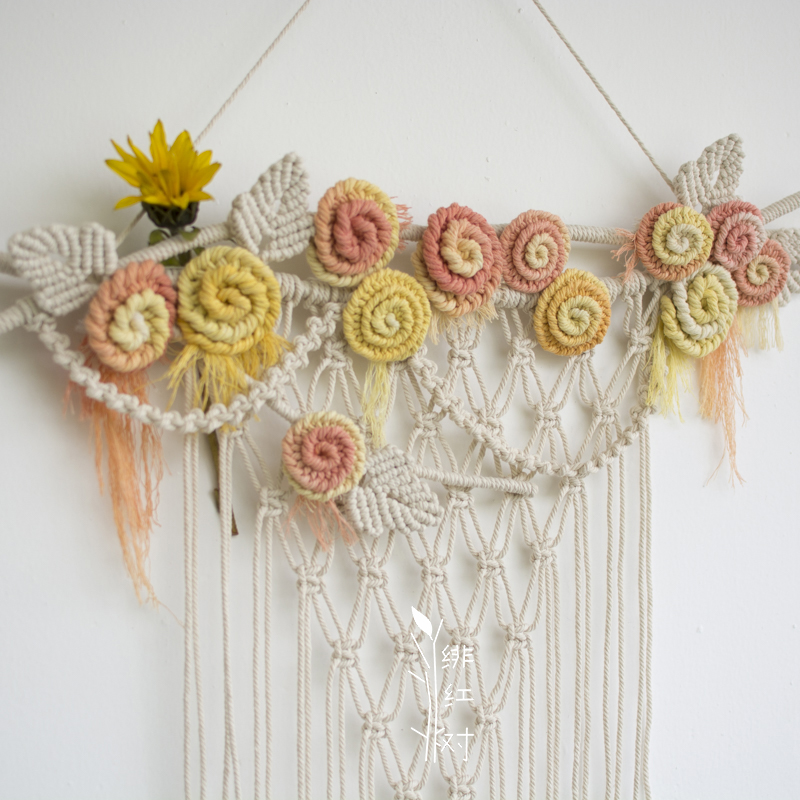 [芳菲] 手工编织 花朵挂毯 墙饰 波西米亚 婚礼背景 材料包
