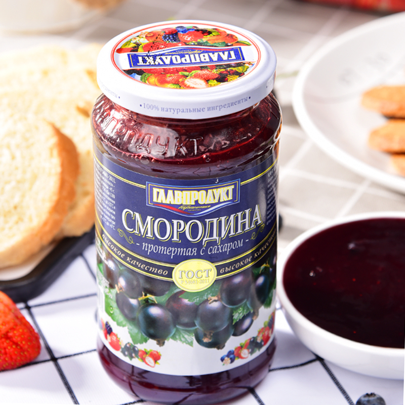俄罗斯进口蓝莓草莓樱桃果肉果酱瓶装550g面包西餐搭配多种口味
