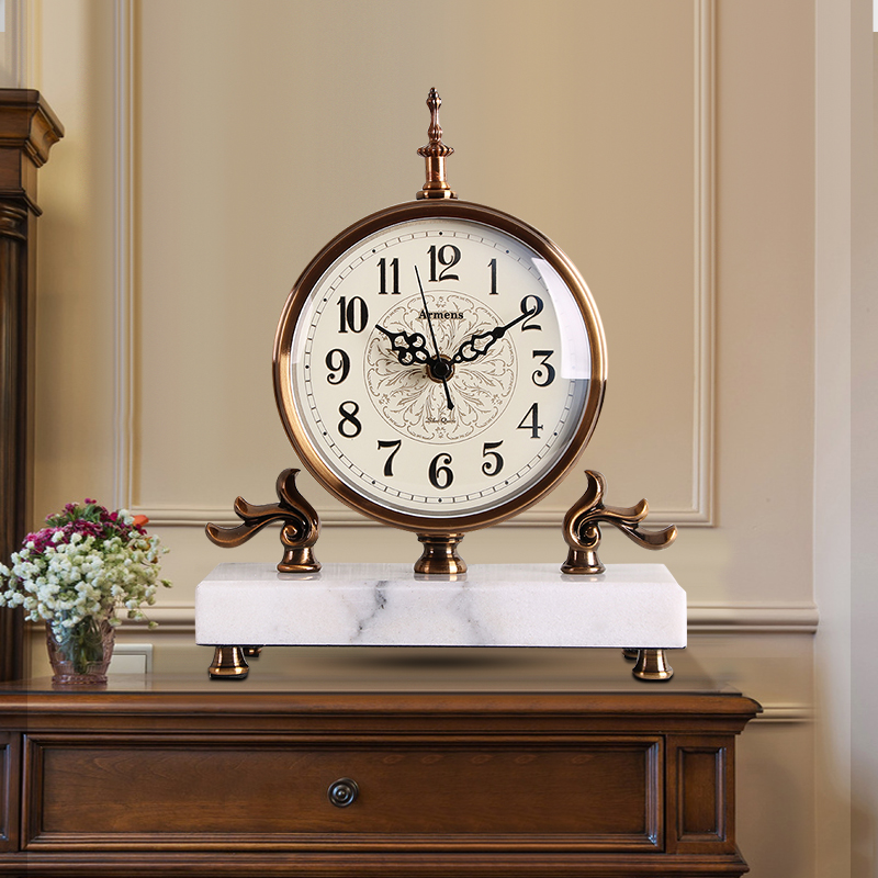 美式座钟创意客厅复古钟表摆件时钟简约欧式卧室静音台钟北欧坐钟