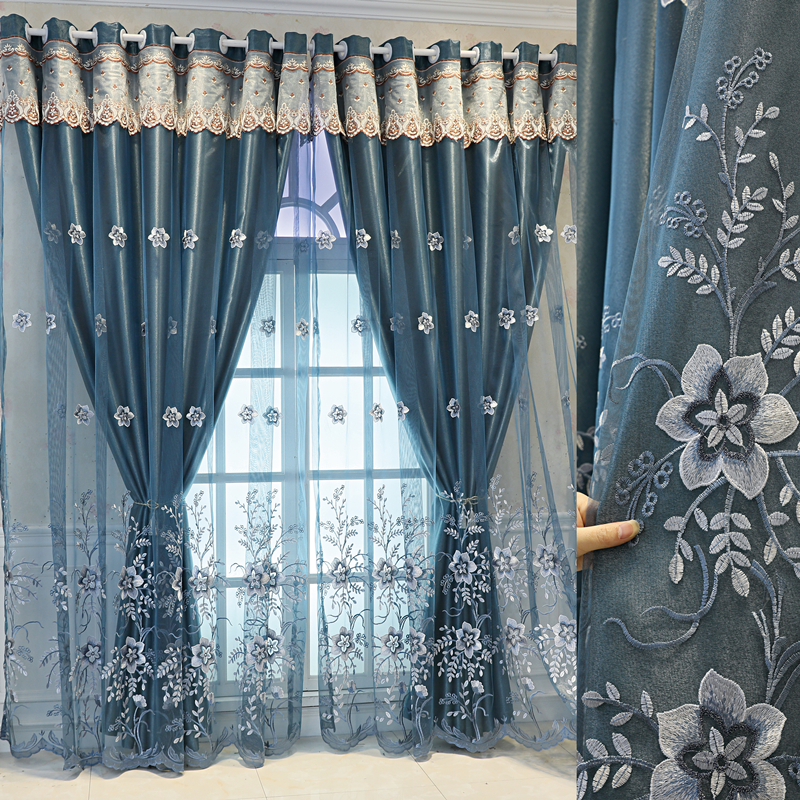新款植物花卉遮光窗帘布北欧简约卧室客厅阳台大气双层纱一体成品