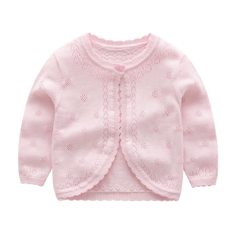 2018春季新款女童针织衫一粒扣镂空开衫婴幼童纯棉披肩薄款空调衫