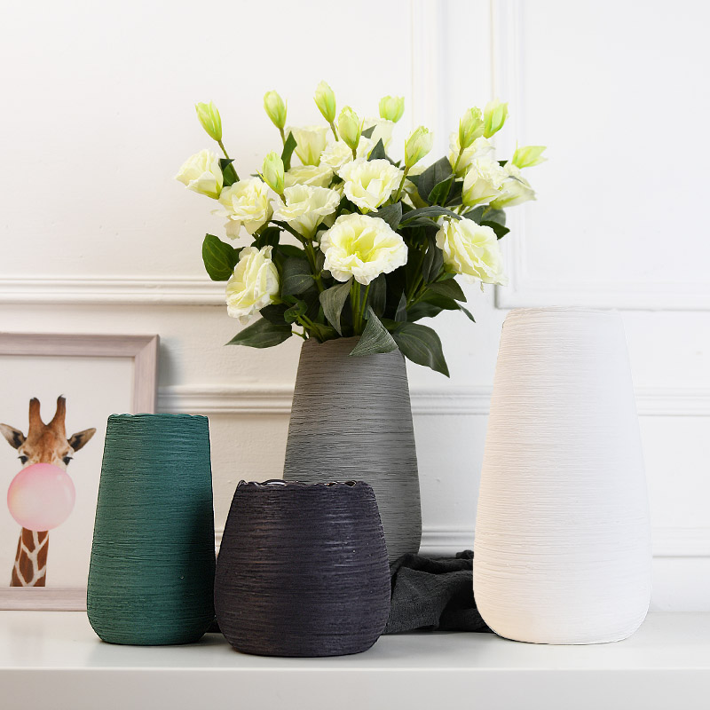 北欧陶瓷插花花瓶现代简约创意客厅拉丝白色干花器家居装饰品摆件