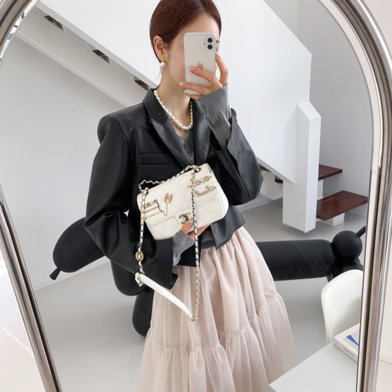 Partysu韩国代购皮衣外套女2022春季新款纯色气质短款上衣BA2610