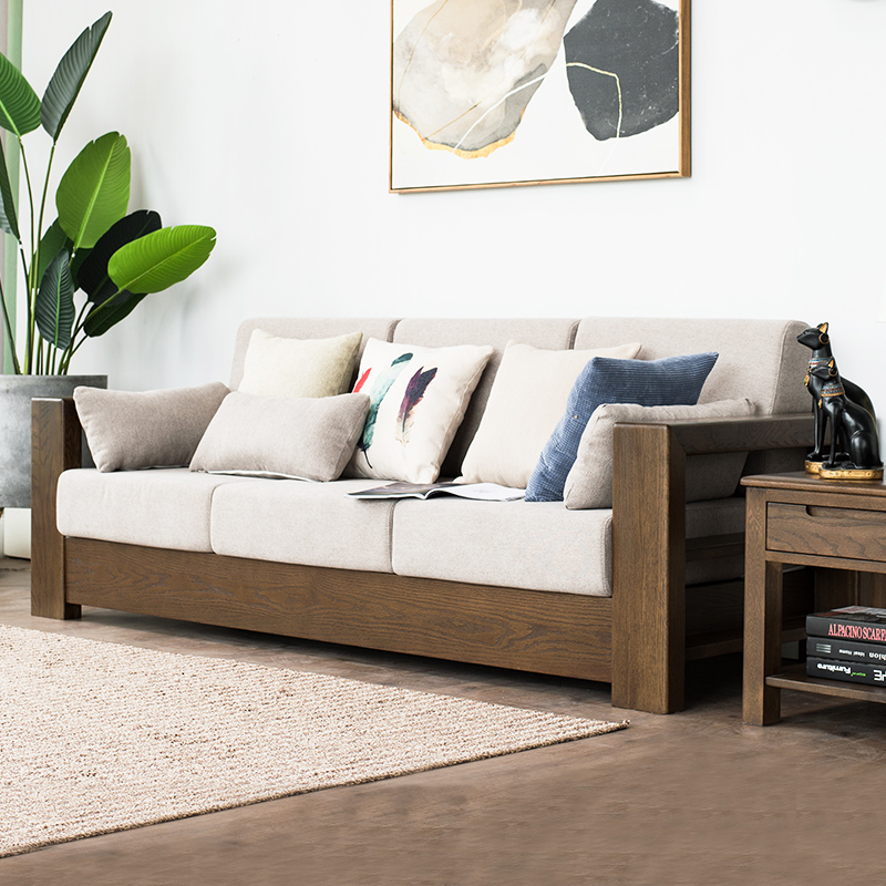优木家具纯实木沙发橡木沙发三人沙发布艺沙发组合北欧简约家具