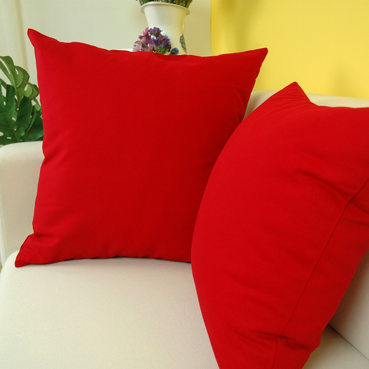 北欧喜庆大红纯色素色抱枕棉麻客厅沙发汽车靠垫 椅子腰枕套包邮