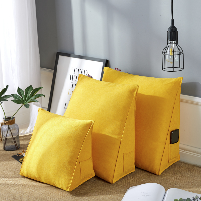 三角靠垫沙发床头立体腰靠四季通用韩国绒靠枕现代纯绿黄色大枕头