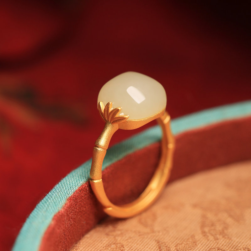 小银匠和田玉纯银竹子开口戒指女士小众设计高级感玉石宝石食指戒