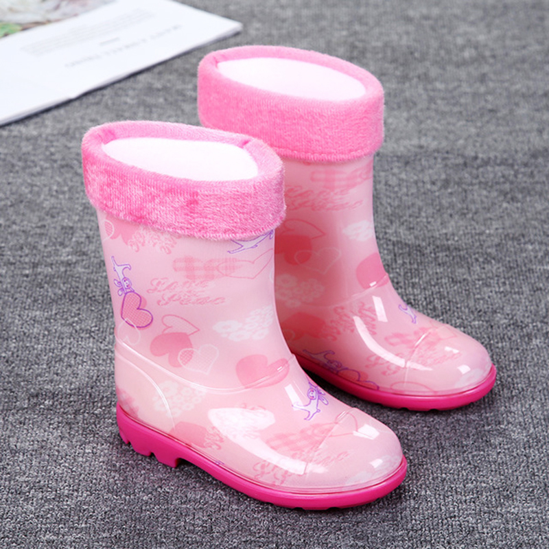 新款韩版时尚雨鞋儿童中大童防滑加绒保暖水鞋男童女童防水靴雨靴