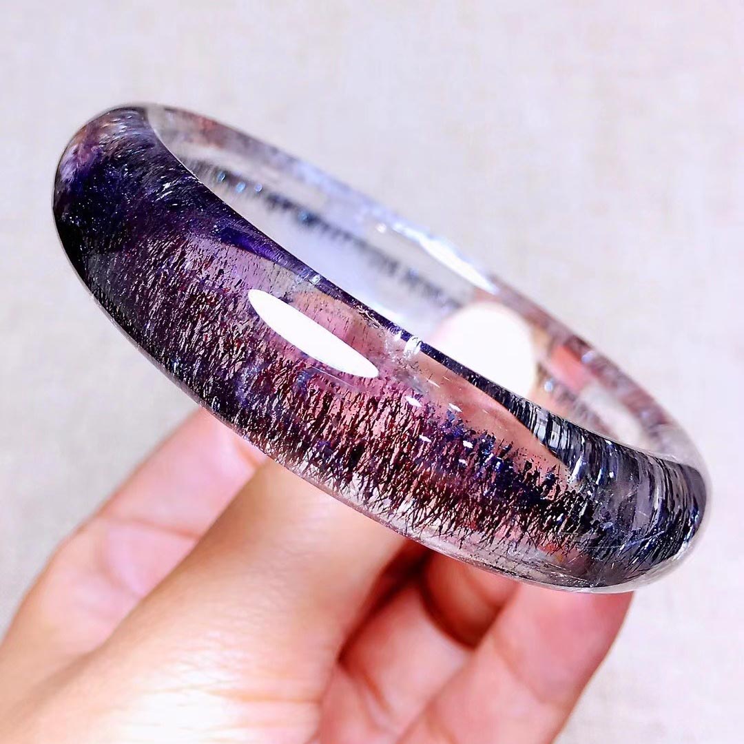 魅晶天然水晶紫发晶超七手镯小宽版手镯