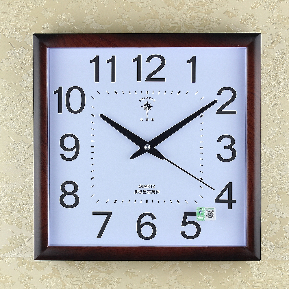 新品北极星正方形挂钟客厅静音石英钟简约时尚大方纤细边框钟表