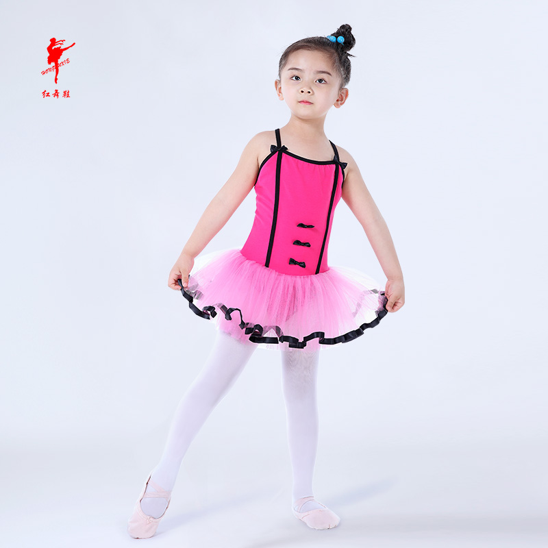红舞鞋儿童芭蕾舞服女吊带纱裙演出服服装幼儿跳舞服练功服