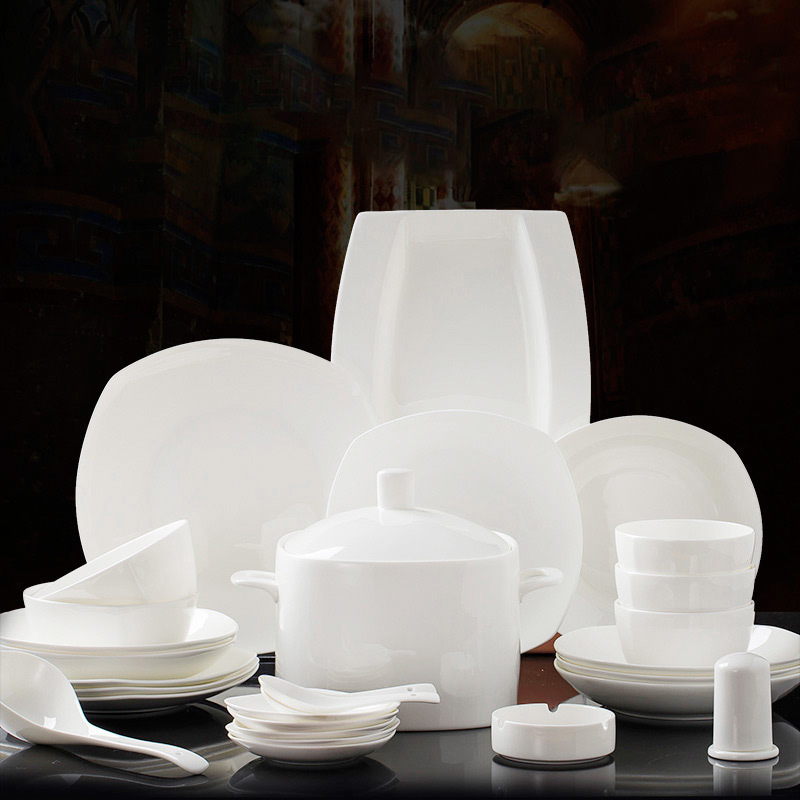 西式家用景德镇骨瓷餐具套装60头简约纯白色陶瓷碗碟碗筷碗盘子