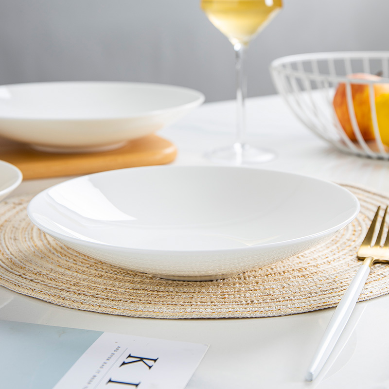 景德镇骨瓷纯白陶瓷菜盘创意家用餐具简约中式菜碟圆形碟子深盘子