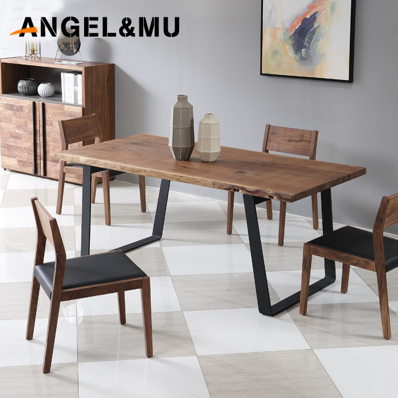 易驰挪亚 D5北美黑胡桃木原木餐桌椅组合长方形纯实木定制款家具