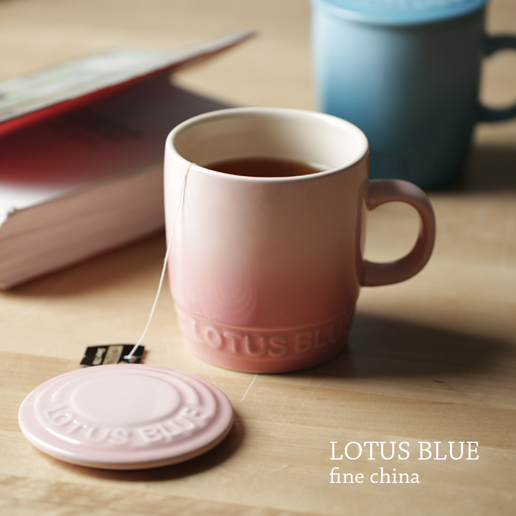 蓝莲花家居 渐变色盖杯咖啡马克杯奶茶杯厚实耐用 蓝色粉色