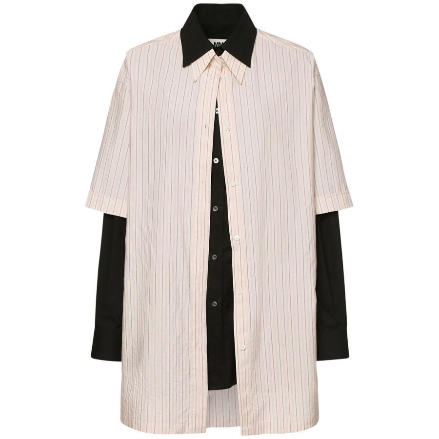 KLU 22春夏 Mm6 Maison Margiela 黑色白色条纹 假两件套女士衬衫
