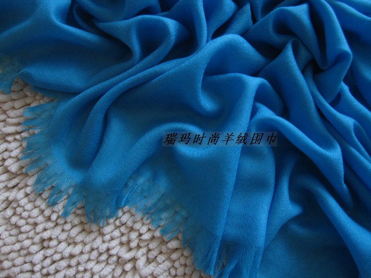 羊绒围巾披肩 天蓝色薄款短流苏长披肩 180X85 纯羊绒 二等品