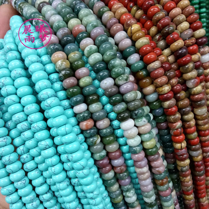 多款 天然白松石雪花石蓝砂石印度玛瑙算盘珠散珠DIY串珠配件材料