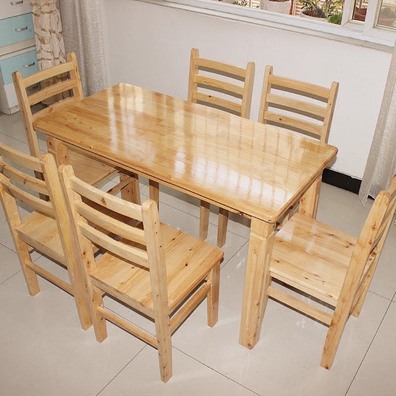 全实木餐桌椅子组合原木长方形桌小户型家具餐厅饭店柏木桌子定制