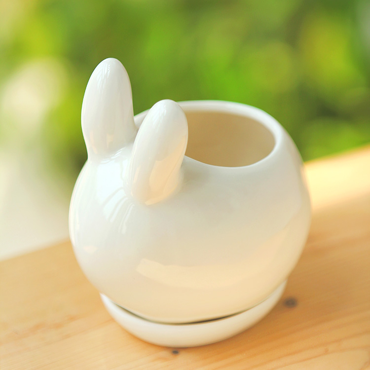 zakka多肉植物花盆白色陶瓷可爱萌兔子小白兔家居装饰品摆件包邮