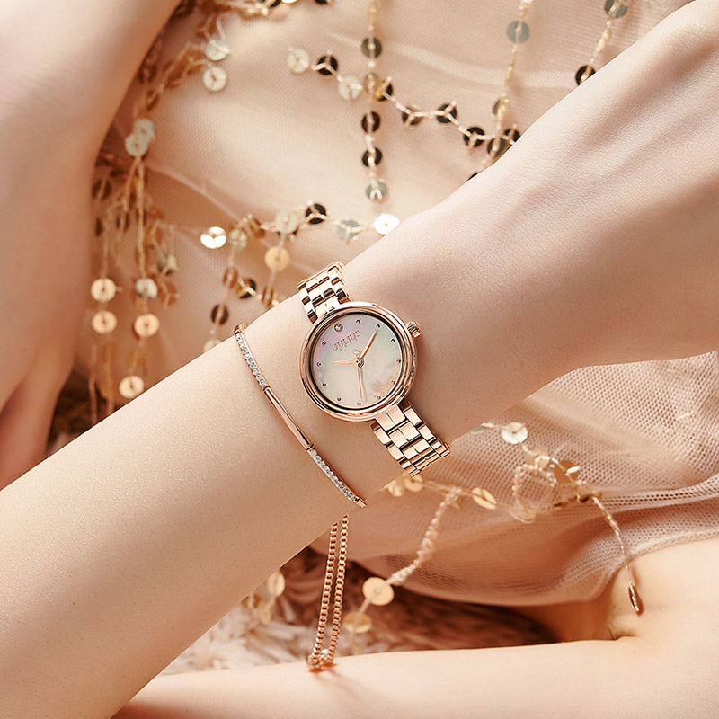 聚利时新款韩国时尚珍珠贝母面女士奢华腕表钢带手链石英手表正品