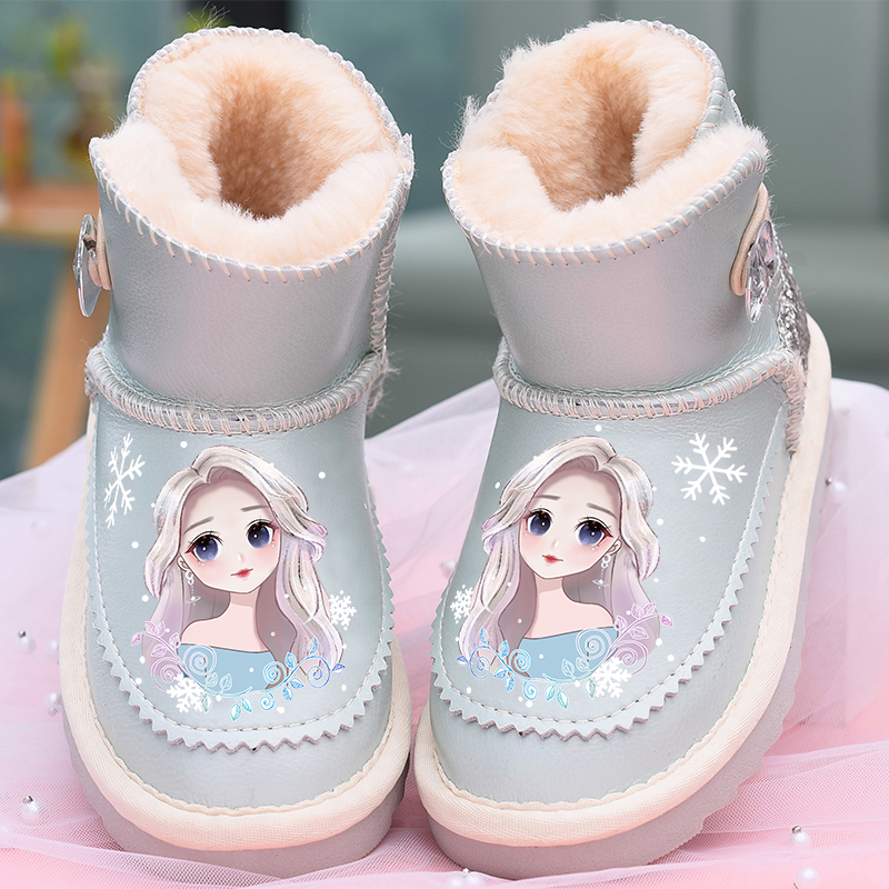 女童雪地靴真皮加绒加厚防水儿童靴子冬季新款公主棉鞋女保暖棉靴