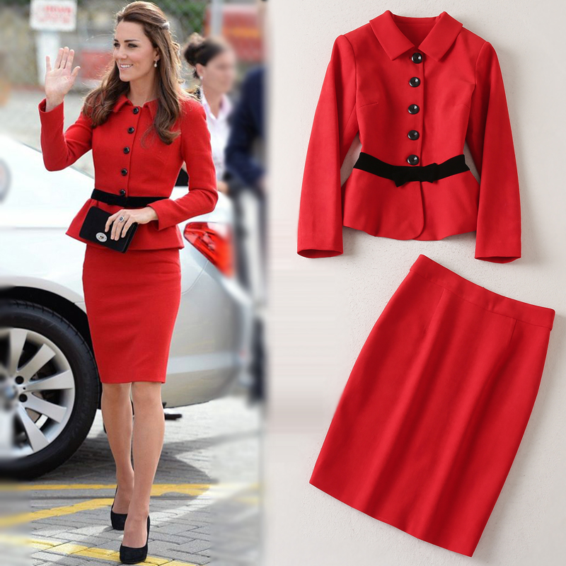 欧美时尚2022年秋季王妃明星同款高端职业女装套裙红色西装套装女