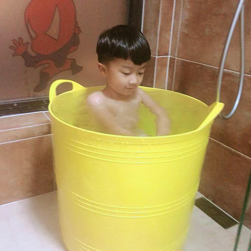 加高儿童手提洗澡桶塑料宝宝浴盆泡澡桶家用可坐沐浴桶含出水孔