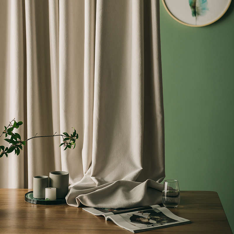 款简约现代雪尼尔羊绒窗帘高遮光敄柔顺粉色卧室纯色布艺飘窗北欧