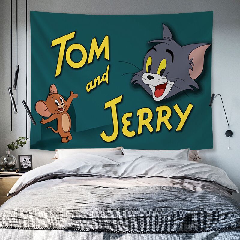 动画猫和老鼠卡通背景布墙布装饰挂毯儿童床头卧室宿舍挂布ins