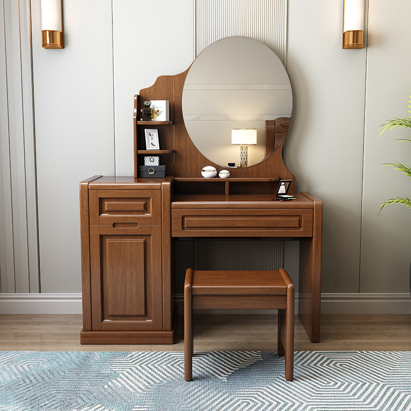 新中式实木梳妆台现代卧室小户型简约橡木化妆桌妆凳组合卧室家具