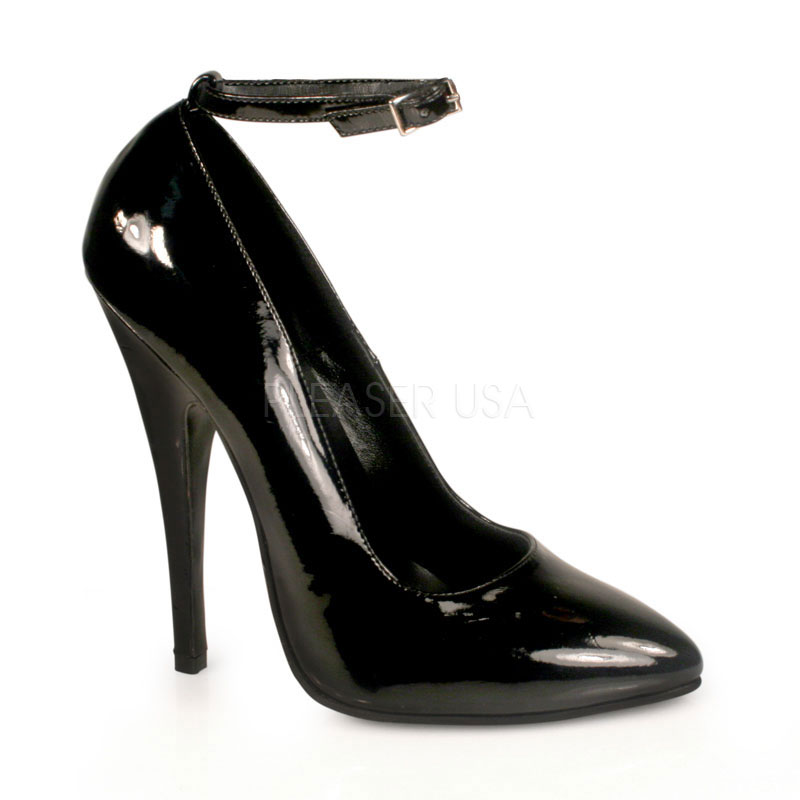 美国Pleaser/Devious15.24cm黑色漆皮脚环绑带高跟鞋/低帮鞋