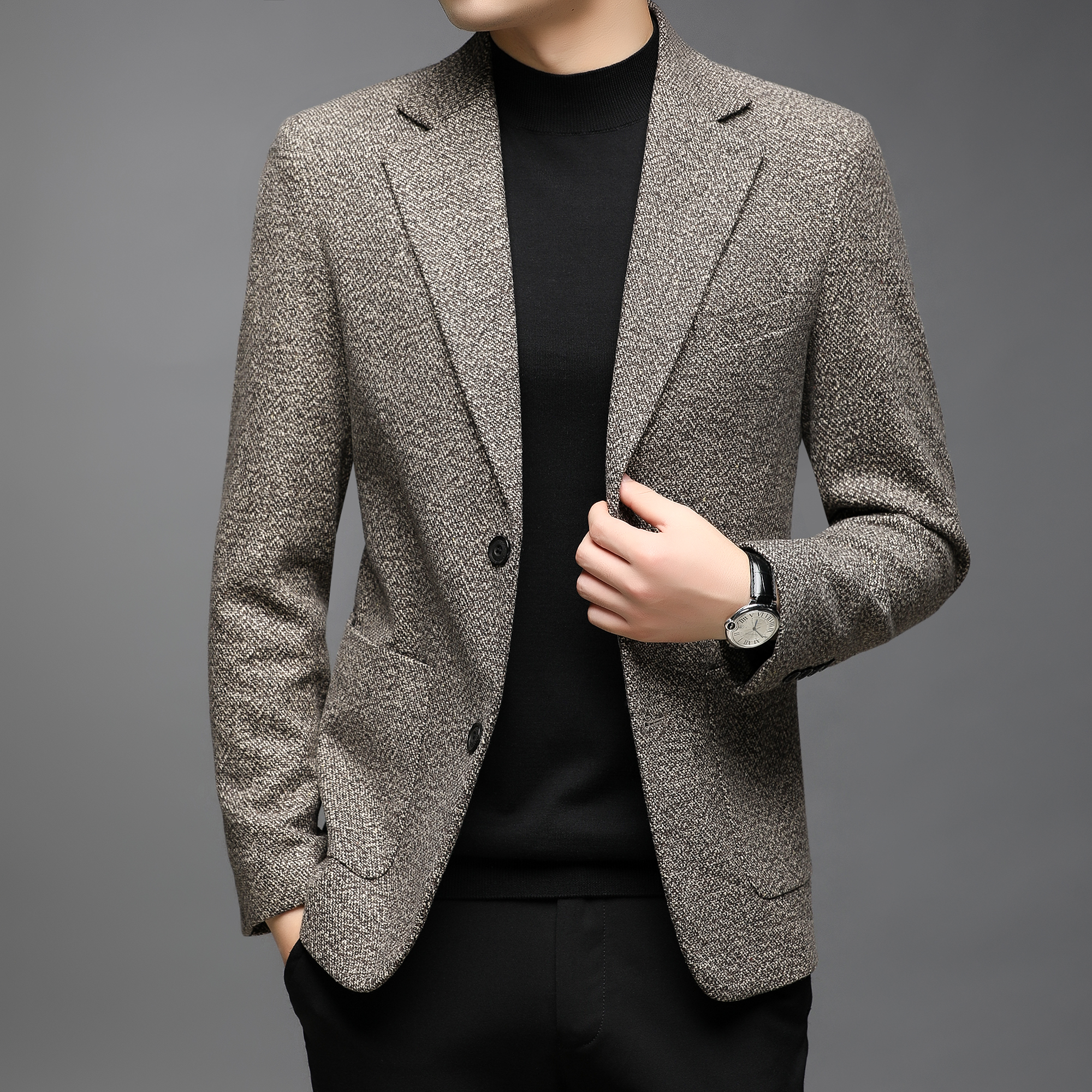 A.D Hepburn 2021秋季商务休闲男士修身韩版潮流羊毛西服外套