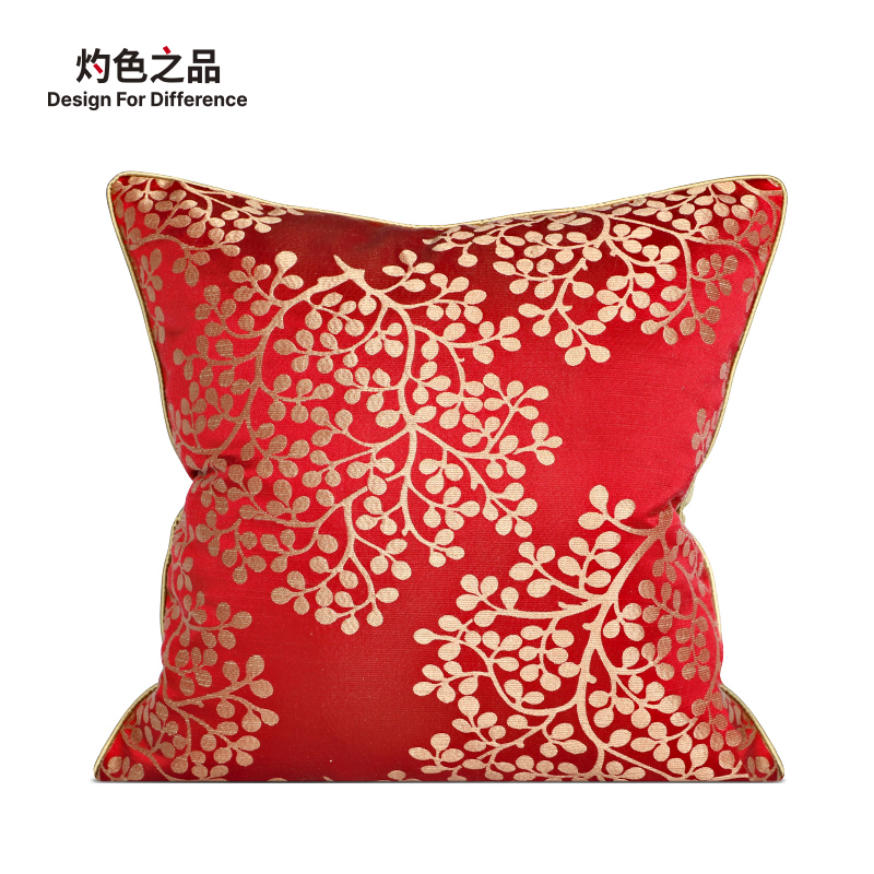 中式古典抱枕植物花卉印花刺绣工艺靠枕套方形午休定制靠垫不含芯