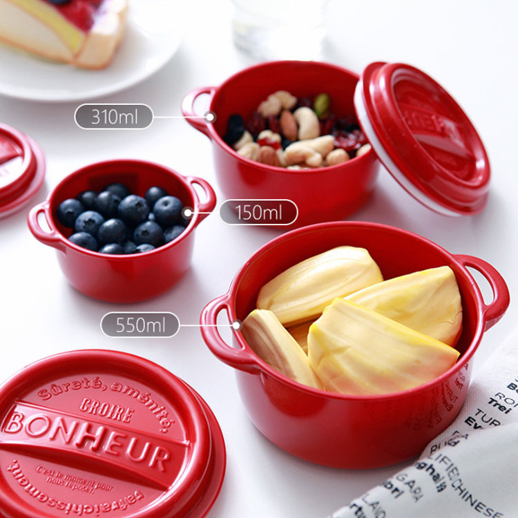 日本进口红色双耳带盖保鲜盒塑料便当盒 宝宝辅食水果沙拉碗小号