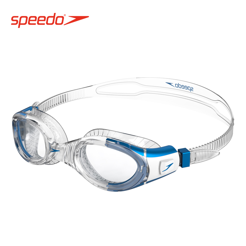Speedo儿童泳镜4-14岁柔软舒适大框防水防雾高清透明白色游泳眼镜