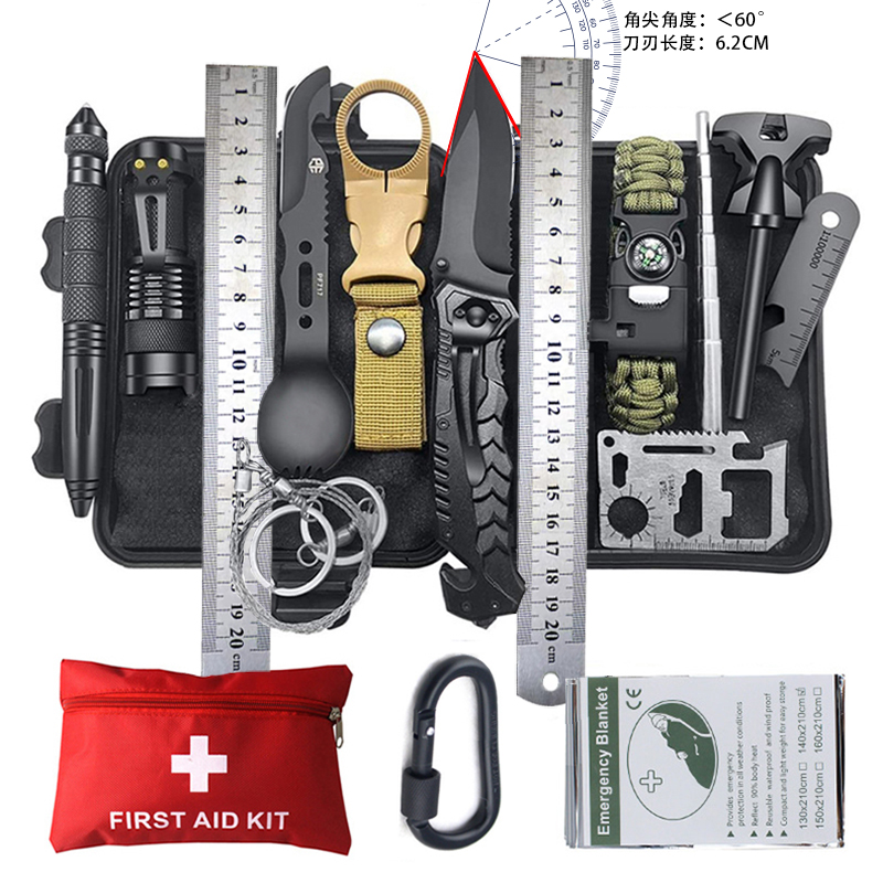 SOS求生装备户外探险救生毯多用工具套装多功能野外生存急救盒
