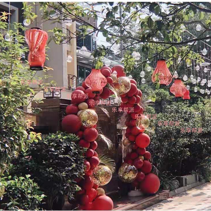 婚房布置大红色气球拱门支架店铺开业结婚礼婚庆场景布置装饰气球