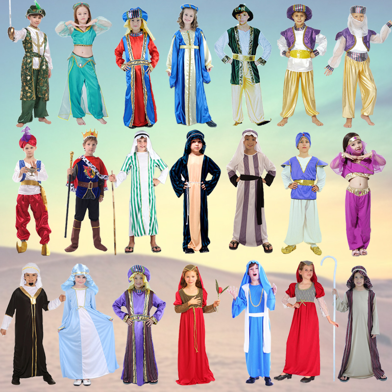 万圣节儿童男COS中东迪拜王子衣服 阿拉丁神灯服装  女阿联酋长袍