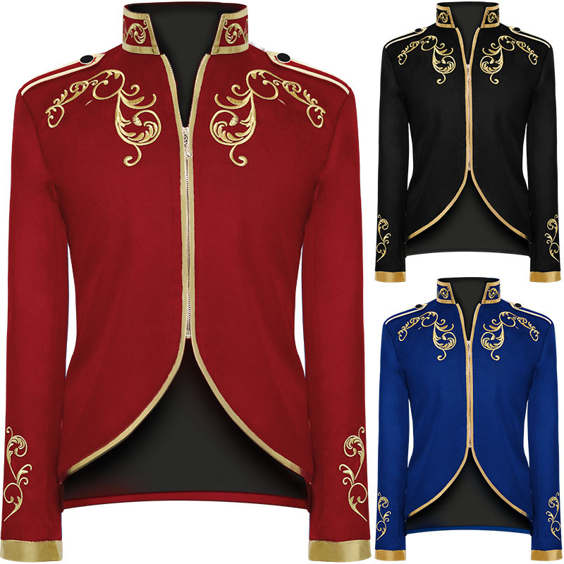 宫廷王子金色刺绣 中世纪服装 夹克男装外套 舞台演出王子西服