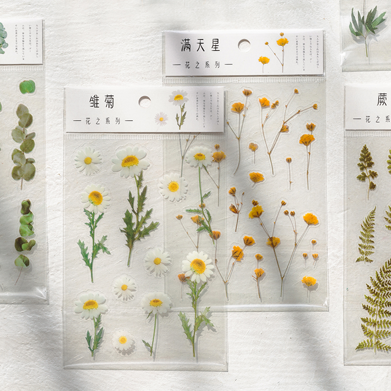自然花卉 植物手帐透明韩国贴纸 防水冰箱手机贴小清新装饰贴画