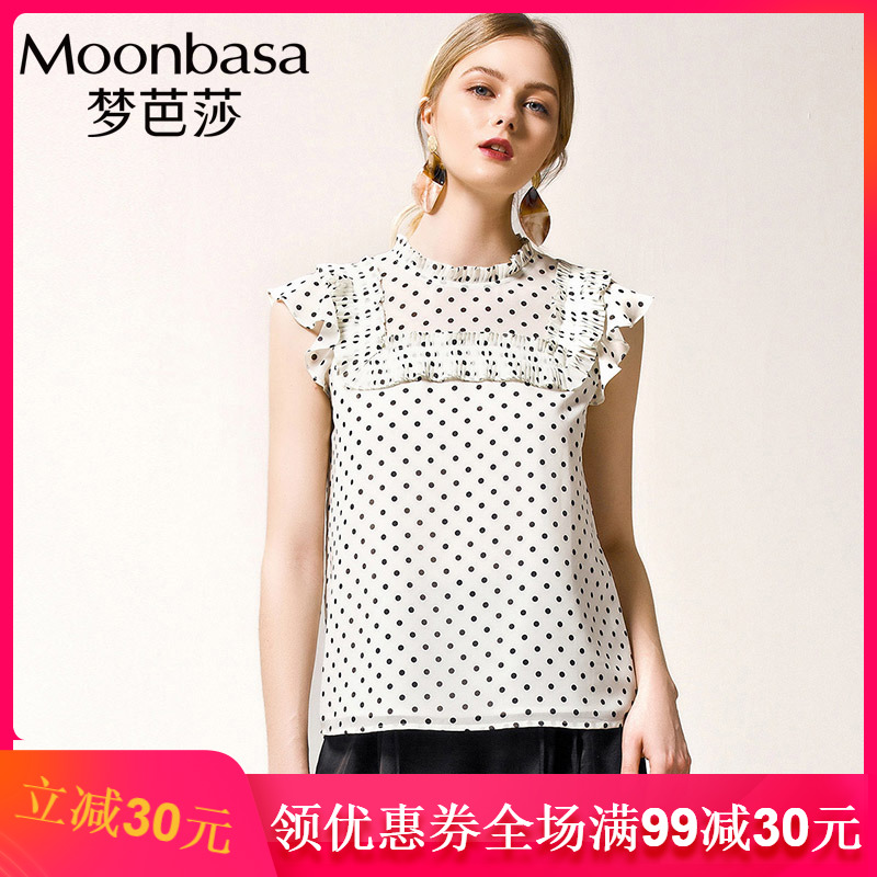 Moonbasa/梦芭莎荷叶袖甜美蕾丝波点超仙雪纺衫女士洋气小衫时尚