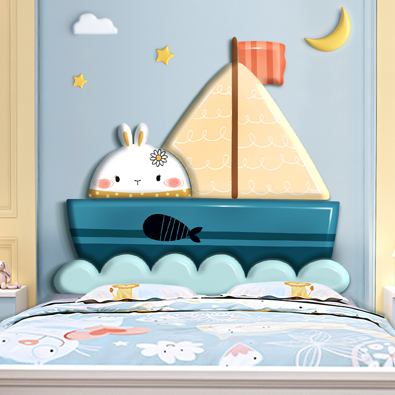 帆船小兔子卡通儿童床软包背景墙防撞榻榻米翻新加厚自粘墙面靠垫