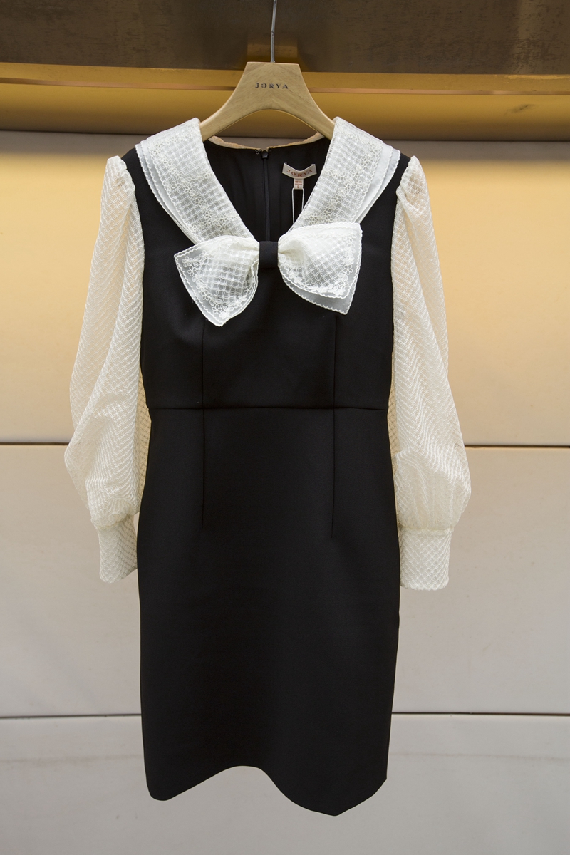 JR卓雅 专柜正品2022春新款女装法式气质长袖黑色连衣裙N10C2102