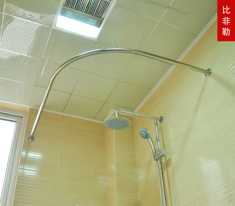 比非勒浴室打孔304不锈钢浴帘杆弧形转角卫生间L形淋浴杆架可定做