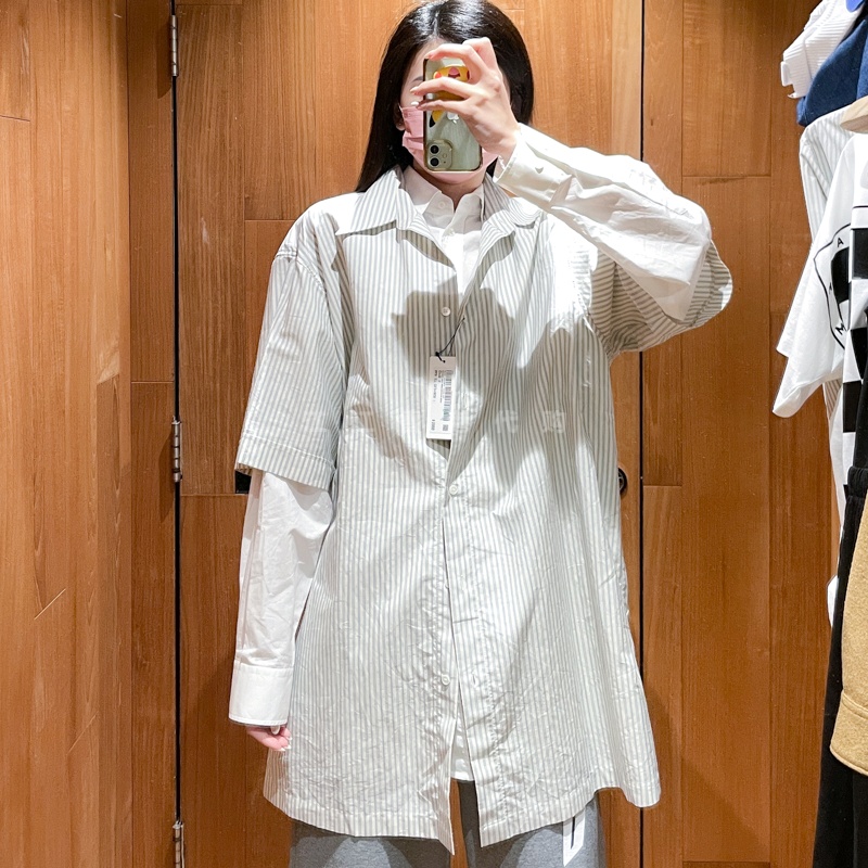 江江香港 MM6 22夏 女装时尚假两件条纹长袖衬衫0180潮牌买手
