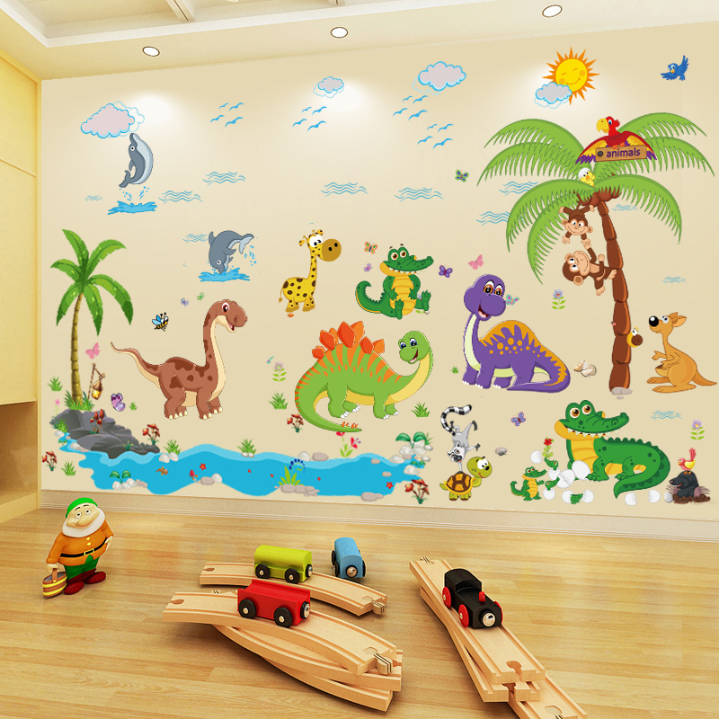 儿童房床头卡通沙滩海底动物装饰墙贴纸布置教室背景墙创意布置贴