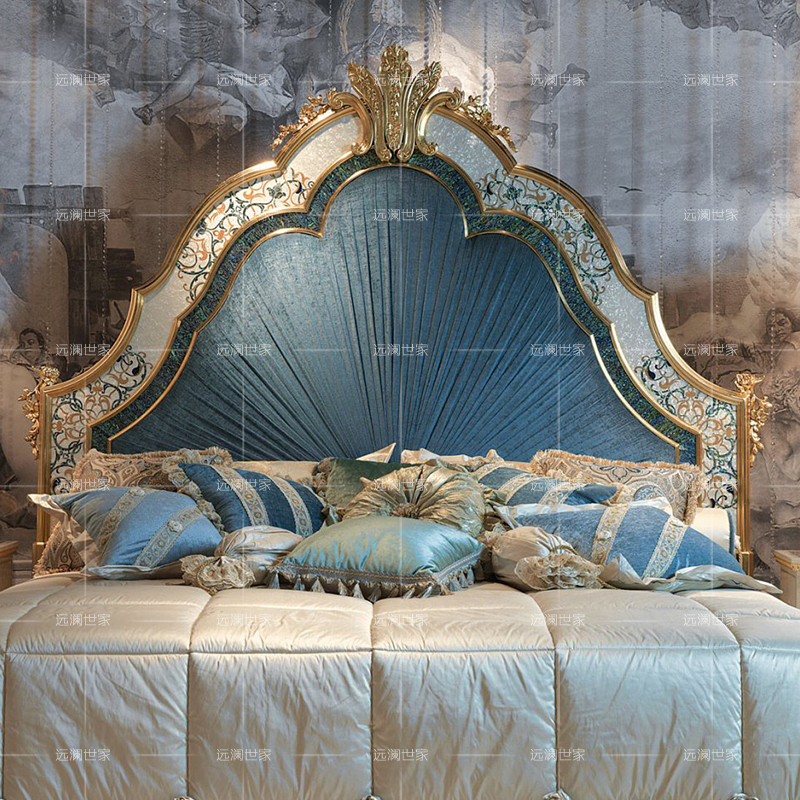 法式宫廷实木公主欧式床意大利贝壳镶嵌奢华雕花双人床主卧婚床